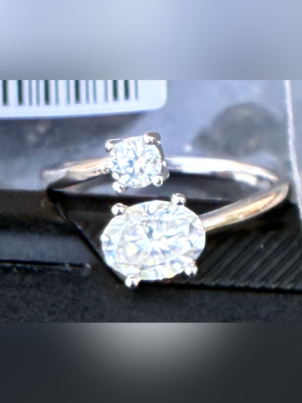 Sterling Silver Double Stone Open Ring with Clear Crystals - White